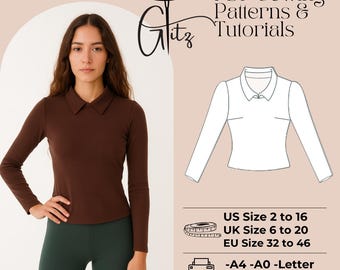 Collared Knit Top Sewing Pattern | Fitted Long Sleeve (PDF Pattern)