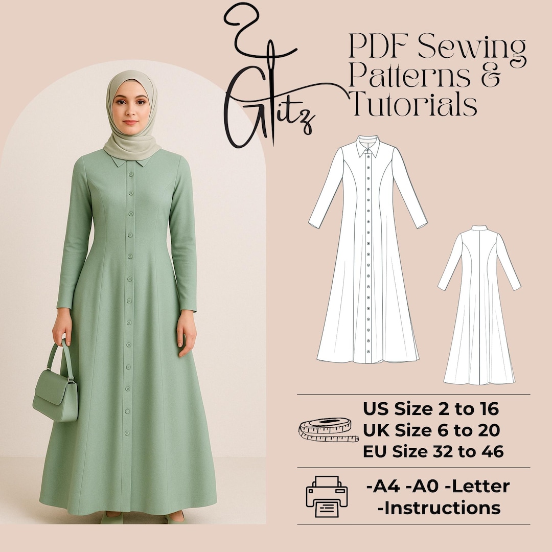 Modest Dress With Buttoned Sewing Pattern Muslim Hijab Abaya Pattern Robe  Kaftan - Etsy