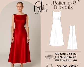 A-Line Satin Evening Dress Sewing Pattern (PDF)
