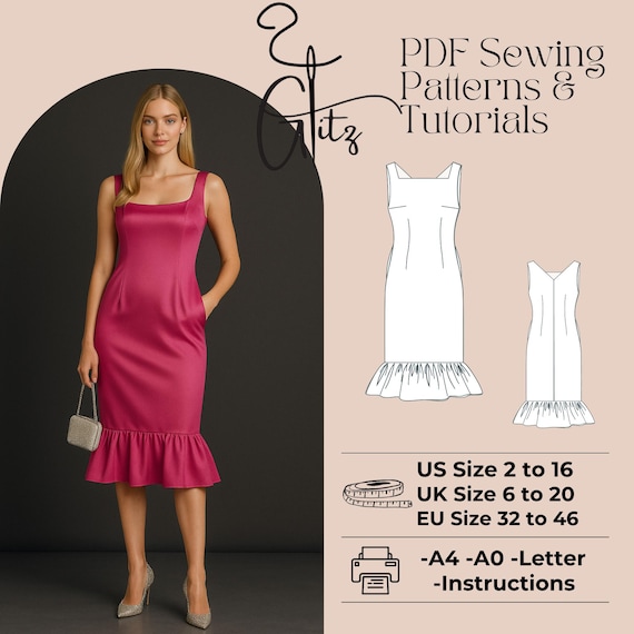 knee length dresses for ladies Cowl Neck Midi Dress Sewing Pattern – Patterns For Less main image 1