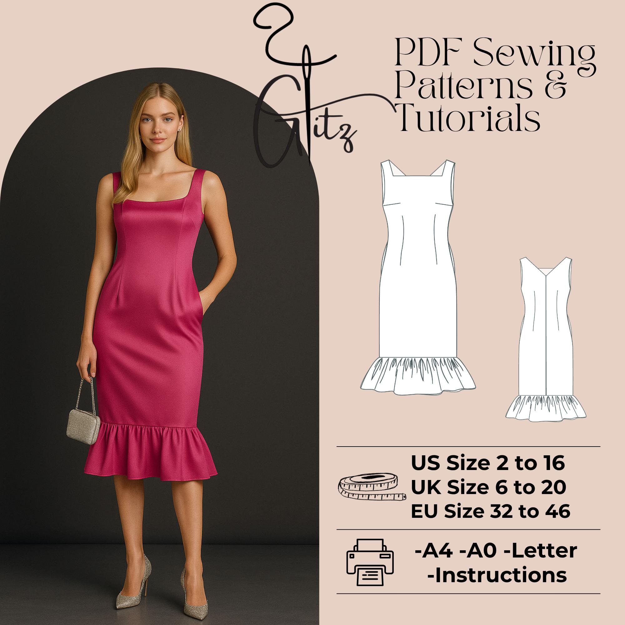 satin midi dress pattern A Line Boat Neck Midi Bridal Party Dress Sewing Pattern PDF Digital Pattern