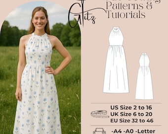 Neckholder Midi Kleid Schnittmuster im Cottagecore Sommer Stil (PDF Download)