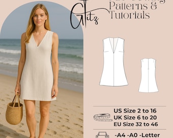 Mini Summer Dress Sewing Pattern Mini Linen Dress Pattern V Neck