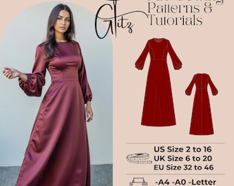 Satin A-Linie Brautjungfer Kleid Schnittmuster (PDF)