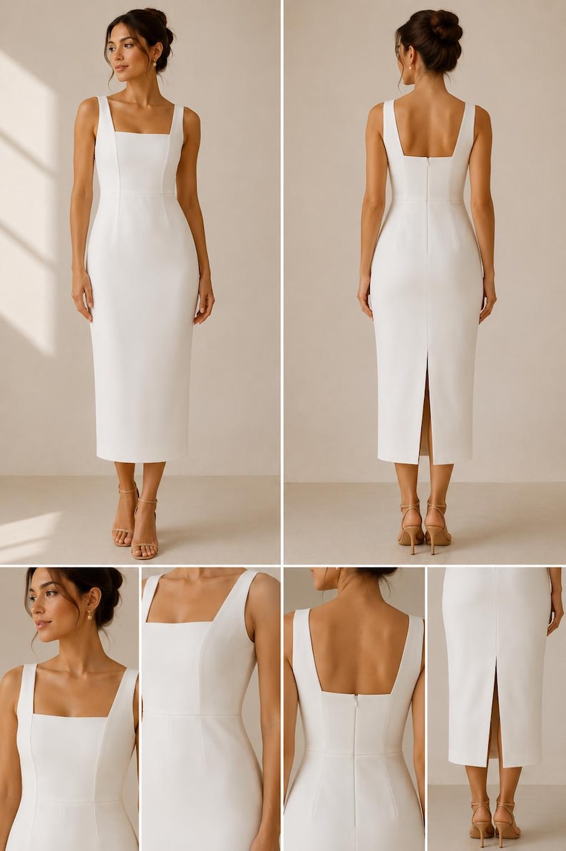Elegantes Midi Kleid Schnittmuster PDF Etuikleid Kleid Schnittmuster | Ärmelloses Abendkleid Prinzessin Naht Kleid | Midikleid mit Schlitz hinten Bild 2