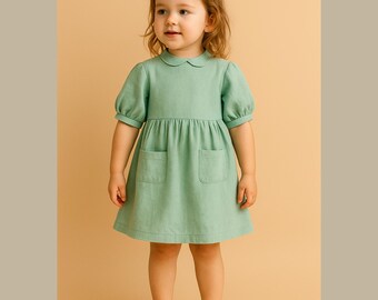 Girls Peter Pan Collar Dress Sewing Pattern, Cottagecore Kids (PDF Pattern)