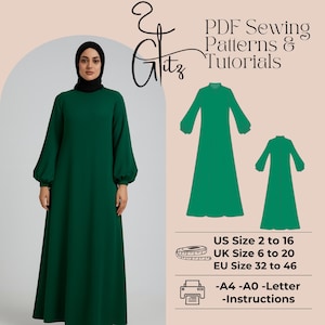 Long Sleeve Hijab Dress Sewing Pattern, Modest Abaya Kaftan (PDF Pattern)
