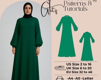 Flared Sleeve A-line Dress Sewing Pattern (PDF) - Etsy