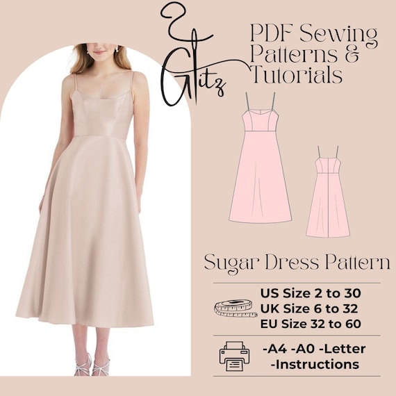 Strapless Midi Dress Sewing Pattern, Fitted Waist (PDF Pattern) - Etsy