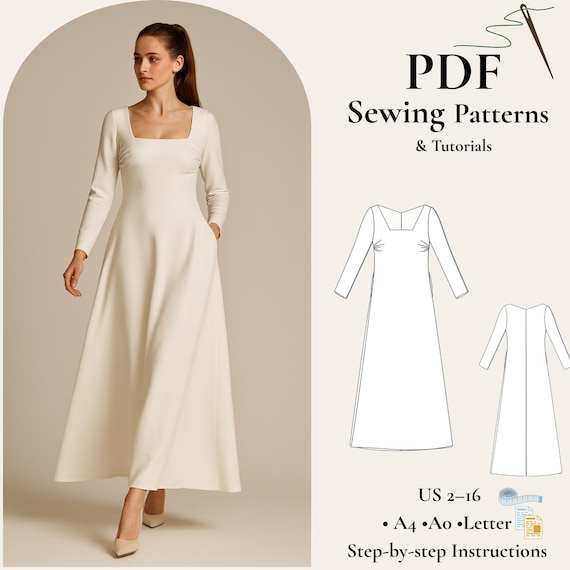 a line long dress pattern A-line Maxi Sewing Pattern, Square Neck (PDF Pattern) electrified by striking blue OOS-online A-Line Tea-Length Floral Lace Color:Raisin