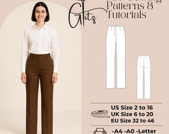 High-Waisted Wide-Leg Trousers Sewing Pattern | Digital PDF | Women&#39;s Tailored Pants with Zipper Fly and Waistband