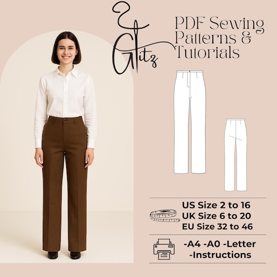 High-waisted Wide-leg Trousers Sewing Pattern | Women's Tailored Pants  (digital PDF) - Etsy Israel