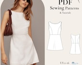 a line mini dress pattern Puff Sleeve Square Neck Mini Dress Sewing Pattern  Patterns For Less