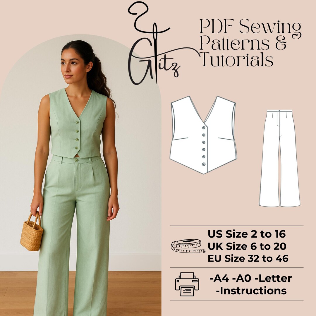 Women Linen Summer Set , Pants and Vest Sewing Pattern Set, Women Linen ...