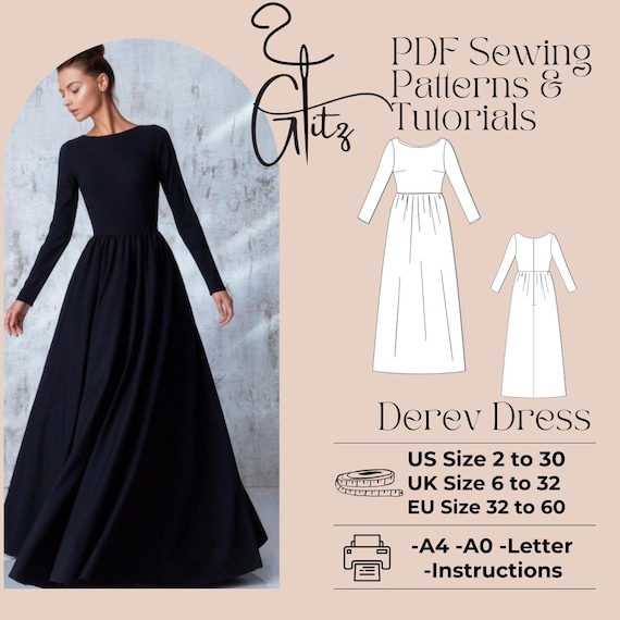 Boat Neck Maxi Dress Sewing Pattern: Cottagecore Bridesmaid (PDF Pattern)