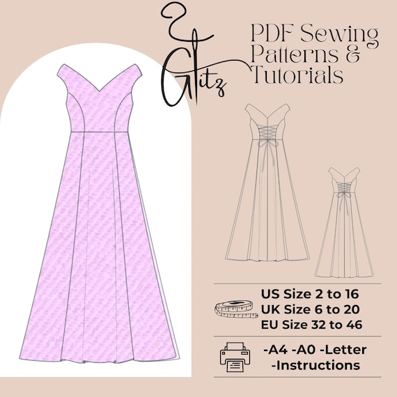 Elegant Off-shoulder Corset Back Gown Sewing Pattern  Flared Skirt &  Sweetheart Neckline Prom Dress Pattern - Etsy
