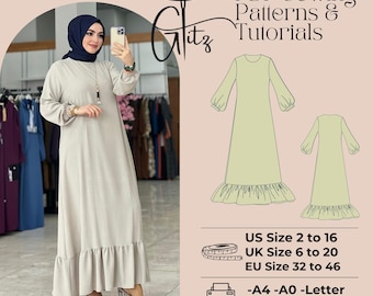Long Sleeve Maxi Modest Dress Sewing Pattern Hijab Abaya Pattern
