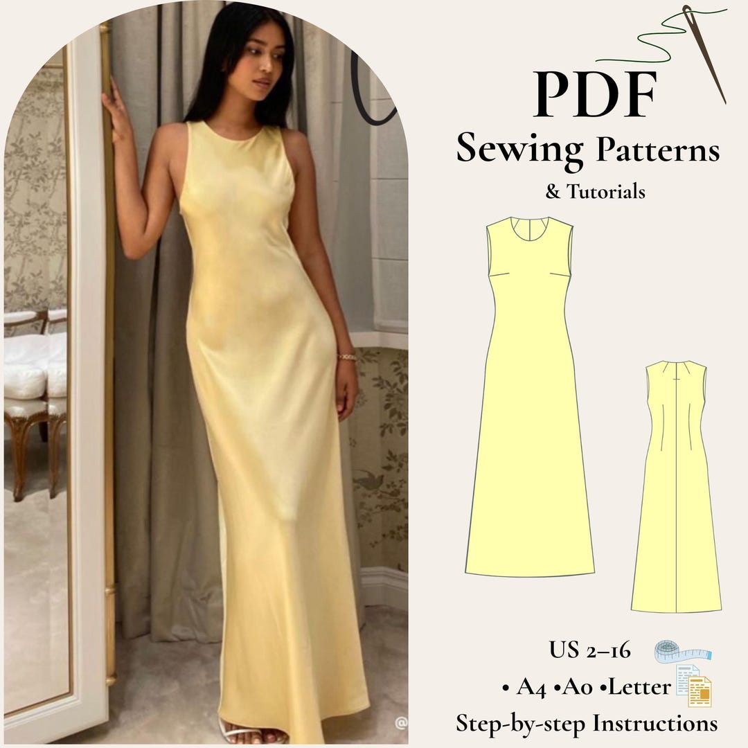sachin and babi light blue dress Satin Maxi Evening Dress Sewing Pattern, Beginner Friendly (PDF Pattern, US  2-30)