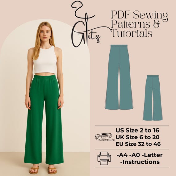 Long Wide Leg Summer Linen Pants Sewing Pattern Elastic