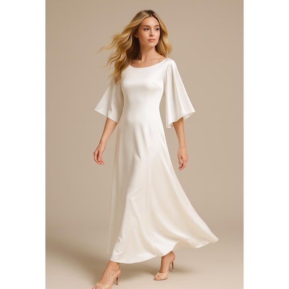 Flared Sleeve Satin Bridal Dress Sewing Pattern (PDF) - Etsy Israel