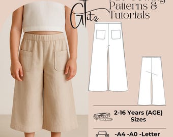 Mädchen Leinenhose mit weitem Bein Schnittmuster (PDF)