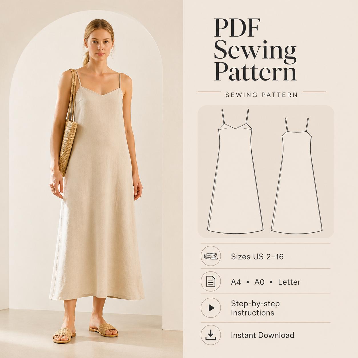 Strappy Linen Maxi Dress Sewing Pattern (PDF) - Etsy