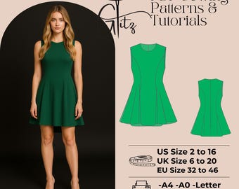 Flared Mini Dress Sewing Pattern - Cocktail, Evening (PDF Pattern)