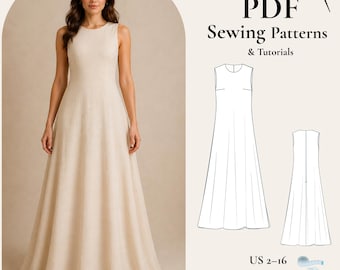 Linen Maxi Dress Sewing Pattern: Sleeveless Summer Tent Dress (PDF)