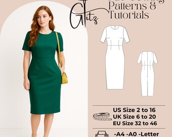 Patrón de vestido tubo: Midi, manga corta (Patrón PDF)