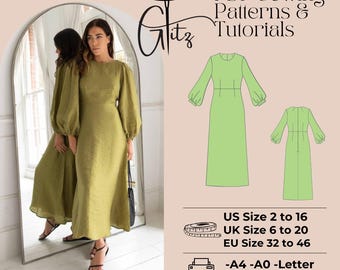 A-Line Long Sleeve Dress Sewing Pattern (PDF)