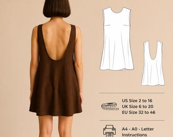 Mini Linen Open Back Dress Sewing Pattern (PDF)