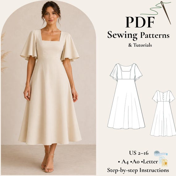 Empire Waist Dress Sewing Pattern PDF, Square Neck Dress Pattern, Flared Sleeve Dress, Cottagecore Dress Pattern, Tea Length Dress XS-5XL - Etsy Empire Waist Dress Sewing Pattern PDF, Square Neck Dress Pattern, Flared Sleeve Dress, Cottagecore Dress Pattern, Tea Length Dress XS-5XL - Etsy