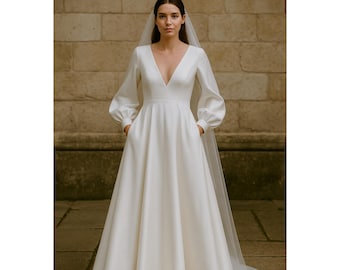 Maxikleid Schnittmuster: Langarm Kleid mit V-Ausschnitt (PDF Pattern)