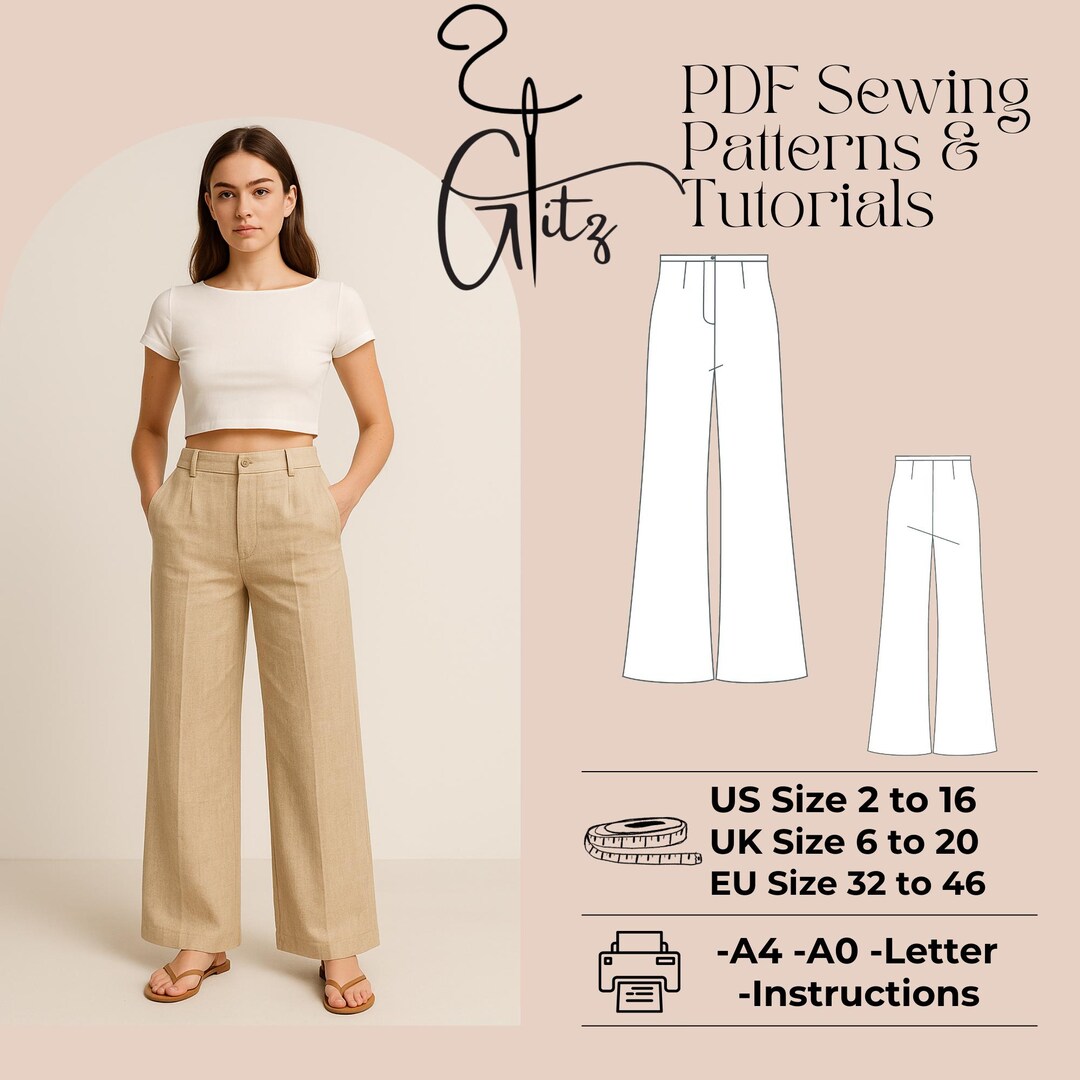 ladies dress pants pattern Summer Linen Sewing Pattern: Women's Trousers (sizes XS-5XL) (PDF Pattern) printable pants pattern free