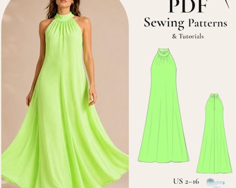 Halter Neck A-line Dress Sewing Pattern (PDF) - Etsy
