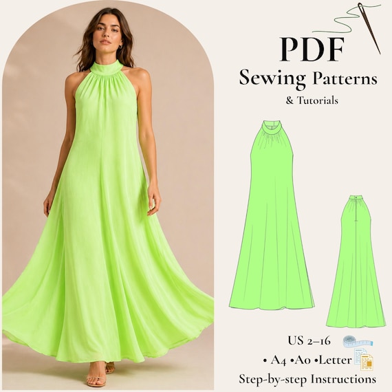 sachin and babi light blue dress Open Back Halter Dress Beginner Sewing Pattern PDF – Rosys Patterns main image 0
