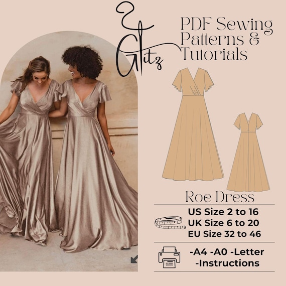Flared Sleeve Prom Dress Sewing Pattern (PDF) - Etsy