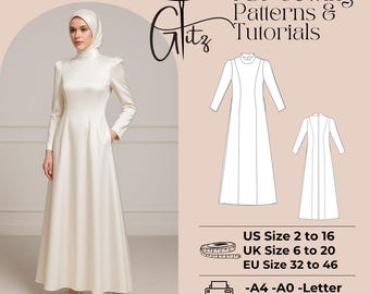 Modest Dress Sewing Pattern, Long Abaya Hijab (PDF Pattern)