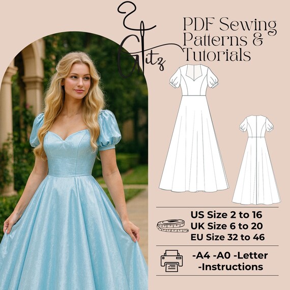 Puff Sleeve Princess Dress Sewing Pattern, Ball Gown (PDF Pattern) - Etsy