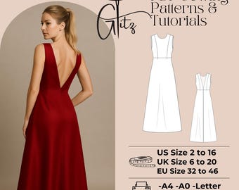 Maxi Backless Evening Dress Sewing Pattern (PDF) - Etsy Maxi Backless Evening Dress Sewing Pattern (PDF) - Etsy