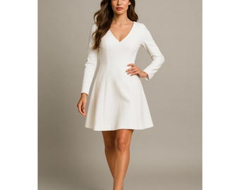 Long Sleeve Mini Dress Sewing Pattern, V Neck Bridal (PDF Pattern) US 2-30 / EU 32-60