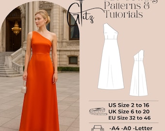 One Shoulder Evening Gown Sewing Pattern (US 2-30) (PDF Pattern)