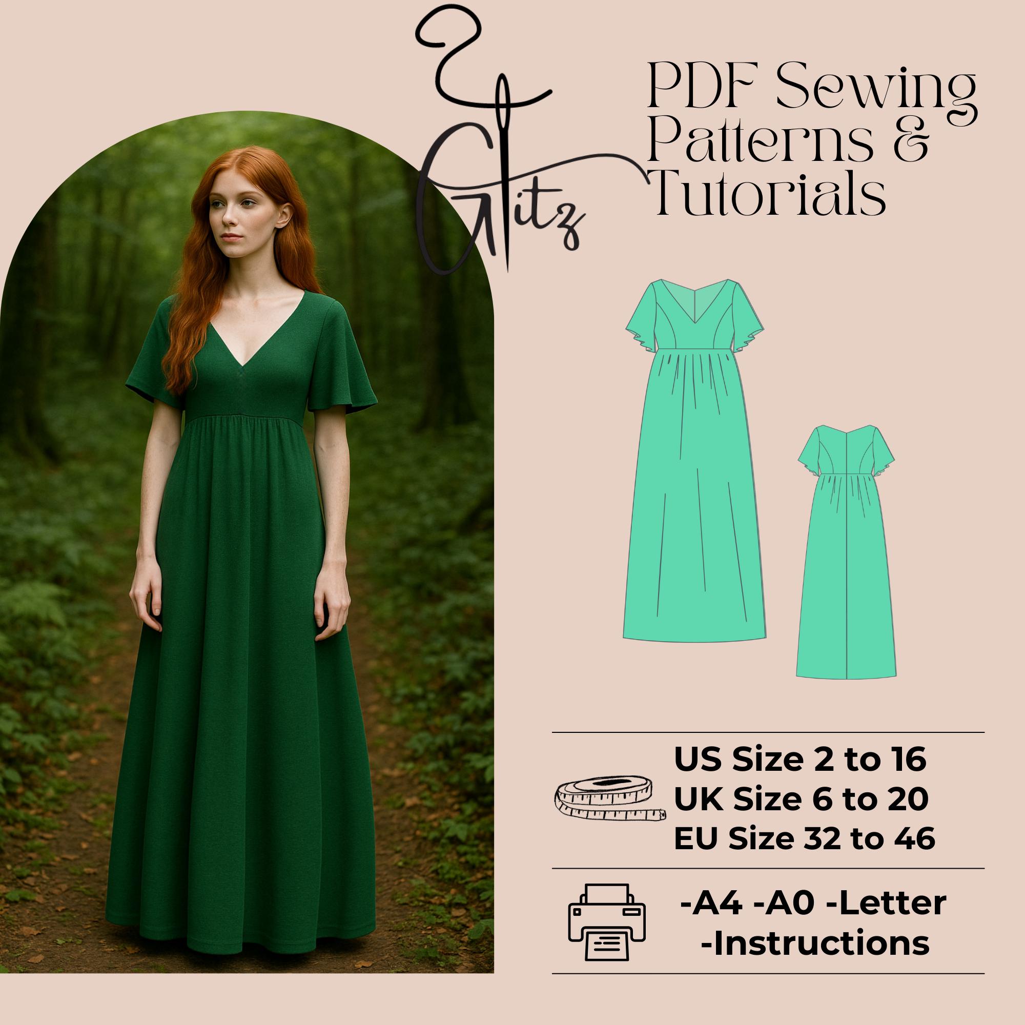 green dress pattern Jade Maxi Sewing (PDF) season=Evergreen
