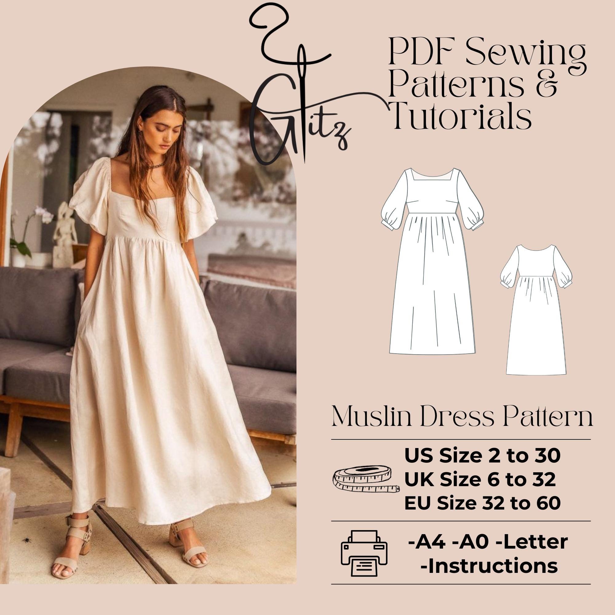 Midi Puff Sleeve Cottagecore Dress Sewing Pattern Victorian
