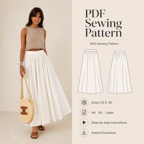 Clara Maxi Skirt Sewing Pattern Easy Digital PDF Plus Size Pattern