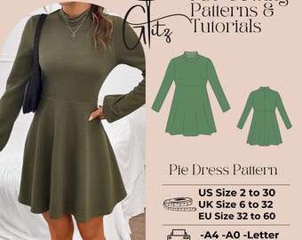 A Line Mini Dress With Long Sleeve and High Neckline Sewing Pattern PDF -  Etsy