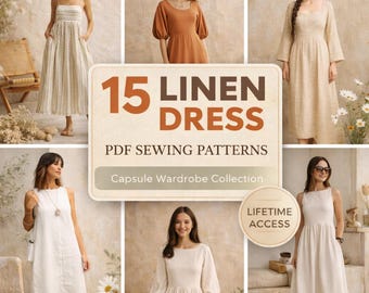 Linen Bundle PDF Sewing Pattern Set, Cottagecore Boho Dress , Summer Dress, Minimalist Linen Dress , Linen Capsule wardrobe 2-16 US Size