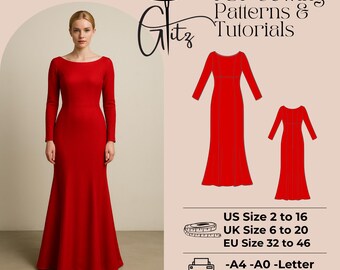 Off Shoulder Mermaid Gown Sewing Pattern  V Neck Fitted Dress (PDF Pattern)  - Etsy