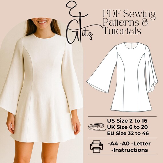 short sleeve a line dress pattern 70s RETRO A Line Dress Pattern Short Sleeves or Sleeveless Patch Pocke  A  Vintage shop