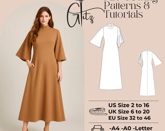 Flared Sleeve A-line Dress Sewing Pattern (PDF) - Etsy